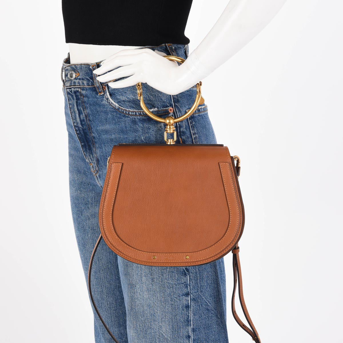 Chloe Tan Calfskin & Suede Medium Nile Bracelet Bag