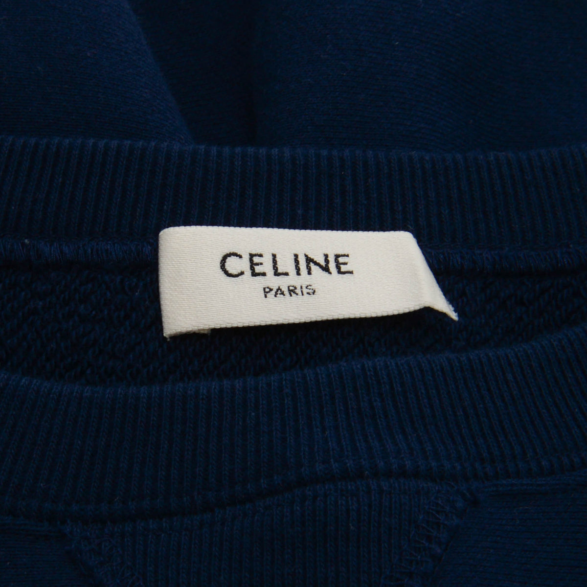 Celine Navy Cotton Logo Cropped Sweater L
