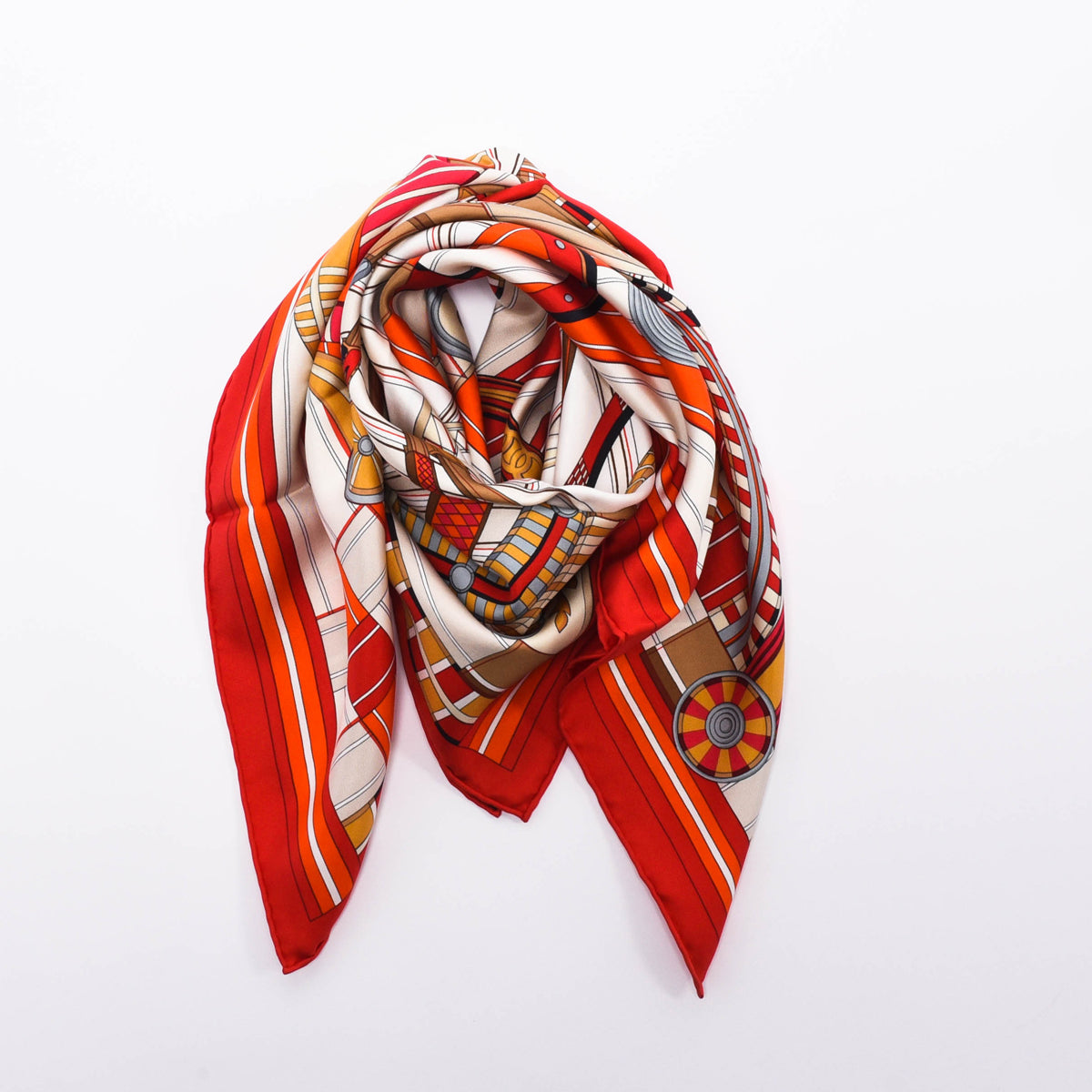 Hermes Red Silk Voltes Et Pirouettes Scarf 90