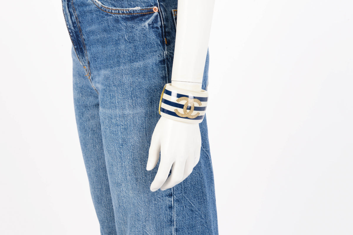 Chanel Ivory & Navy Resin Nautical Cuff