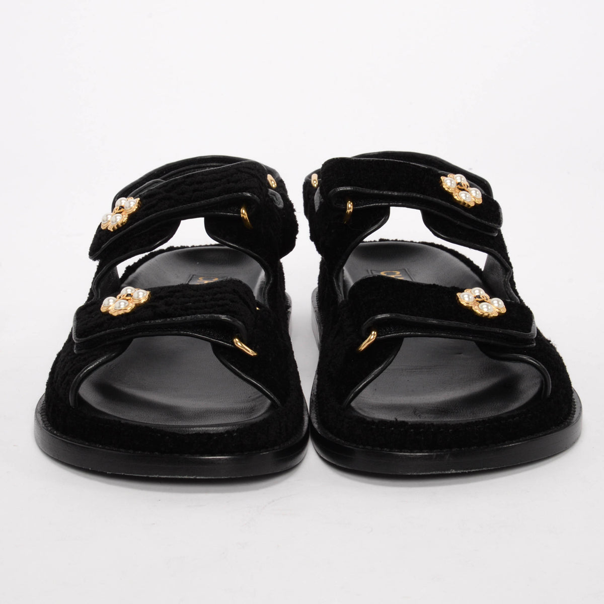 Chanel Black Tweed Gripoix CC Dad Sandals 35.5