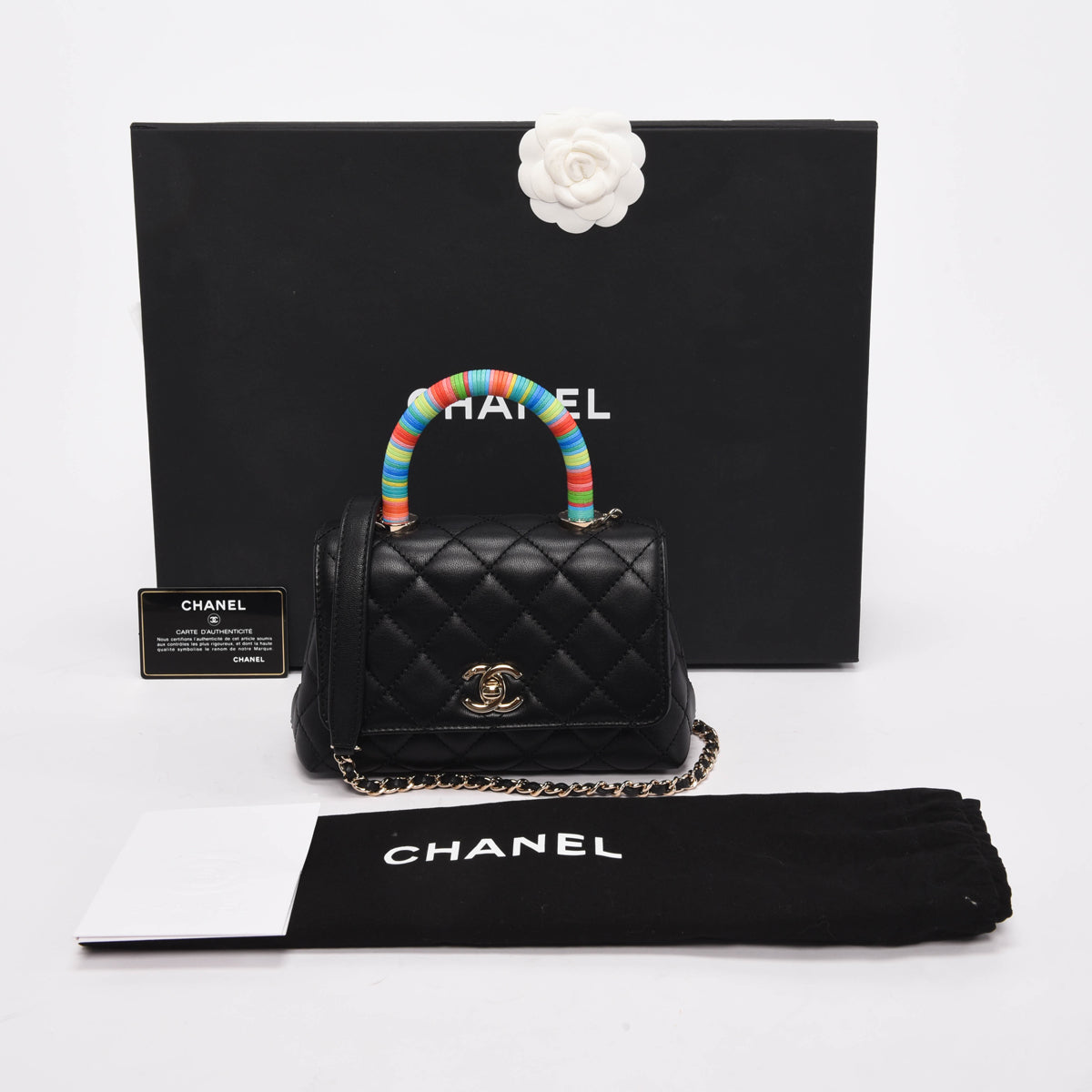 Chanel Black Goatskin Rainbow Extra Mini Coco Handle Bag