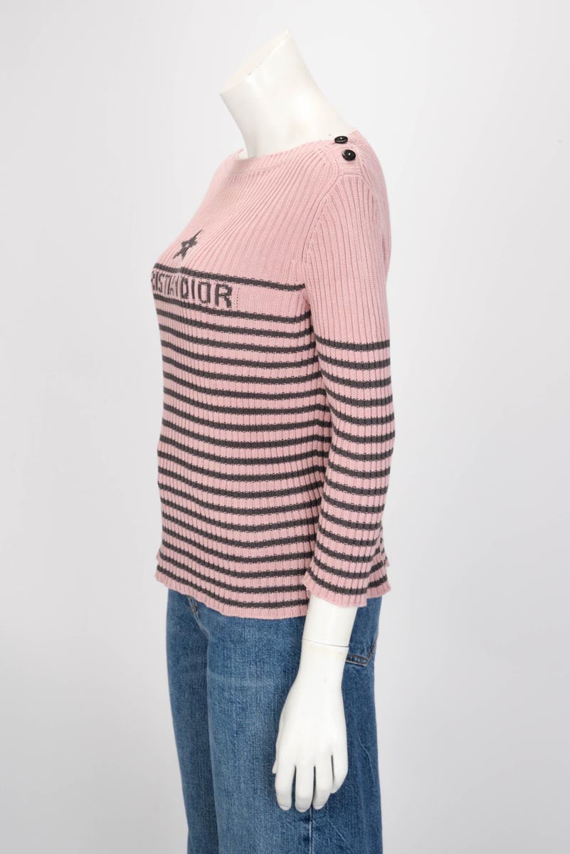 Dior Pink & Grey Cotton Knit Dioriviera Sweater FR 42