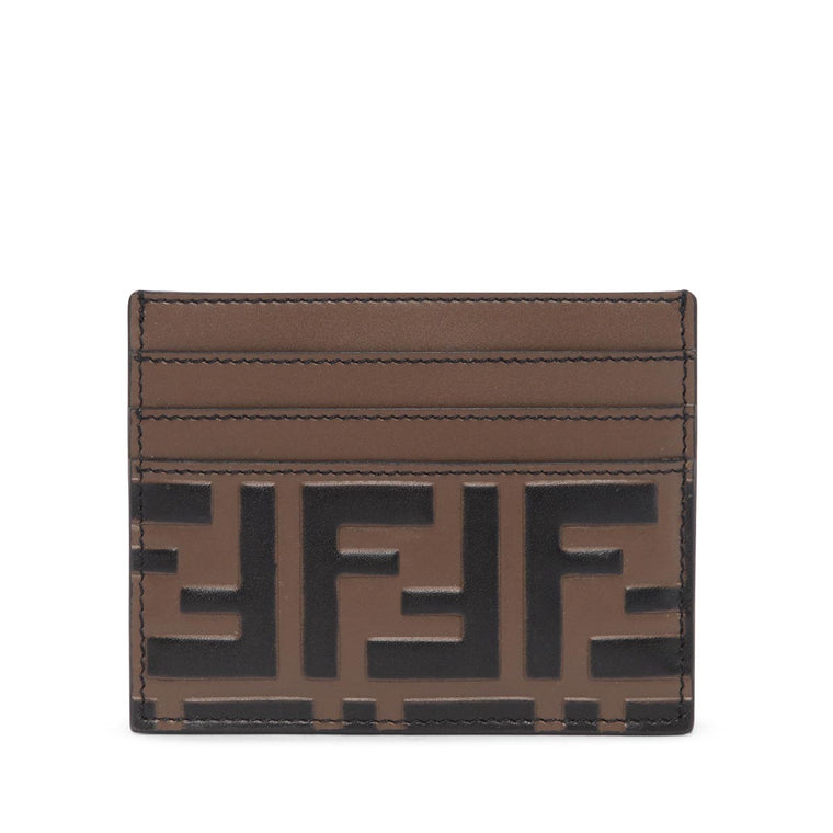 Fendi Brown Embossed Leather F Is Fendi Card Holder