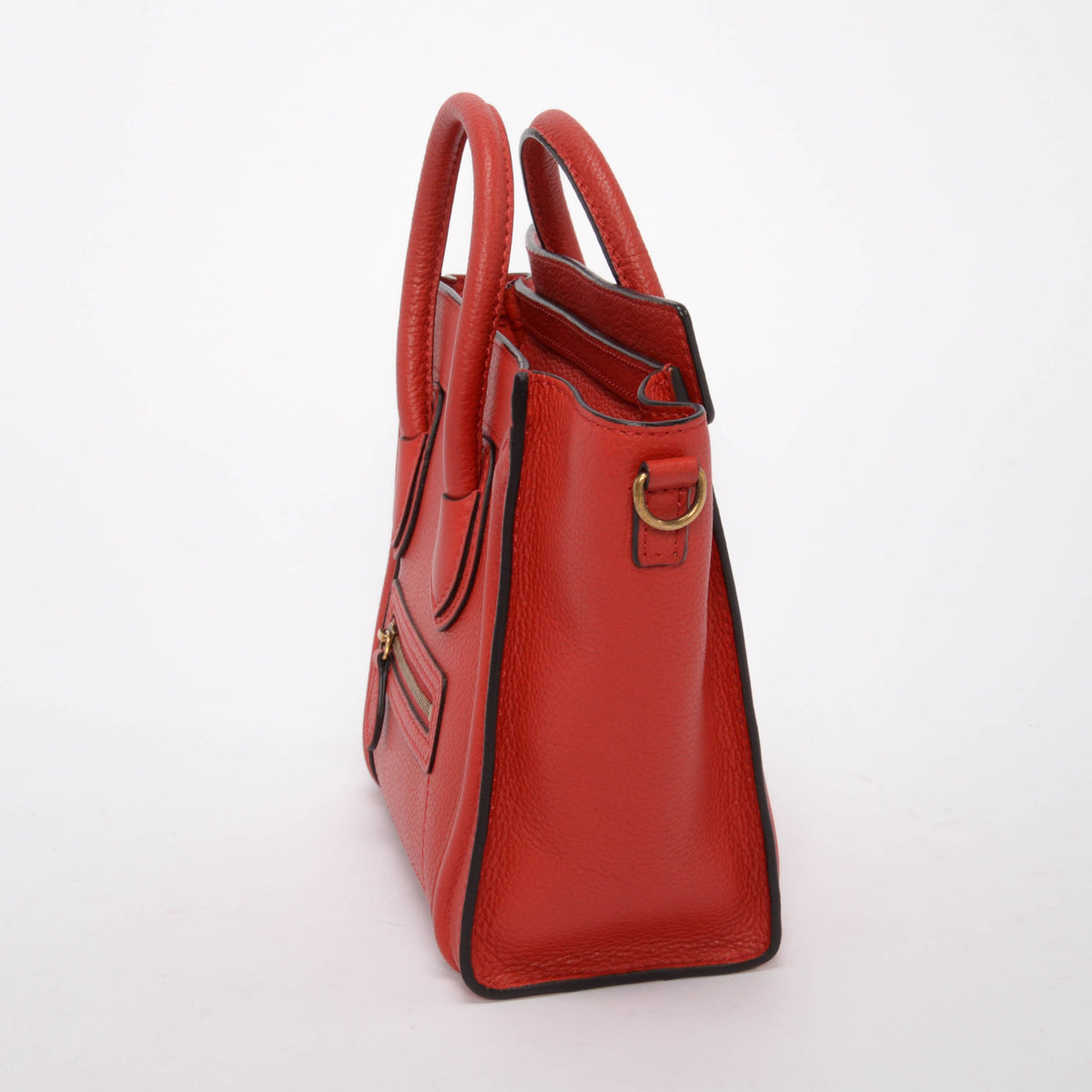 Celine Poppy Red Drummed Calfskin Micro Luggage Tote