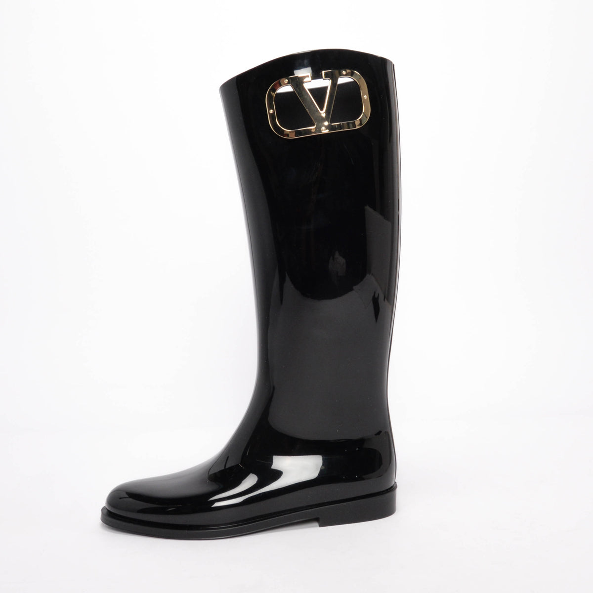 Valentino Black Rubber VLogo Rain Boots 39