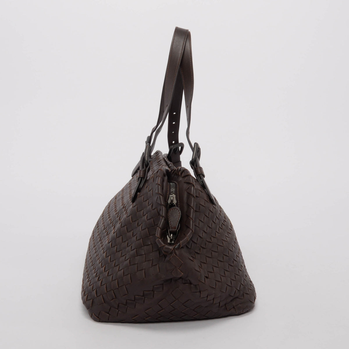Bottega Veneta Chocolate Brown Intrecciato Large Boston Bag