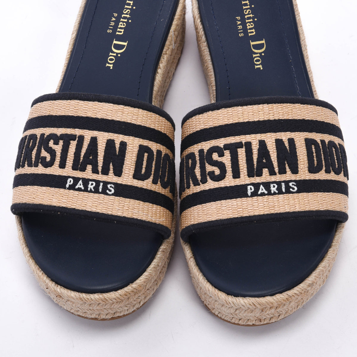Dior Dark Navy Embroidered Canvas DWay Platform Slides 37