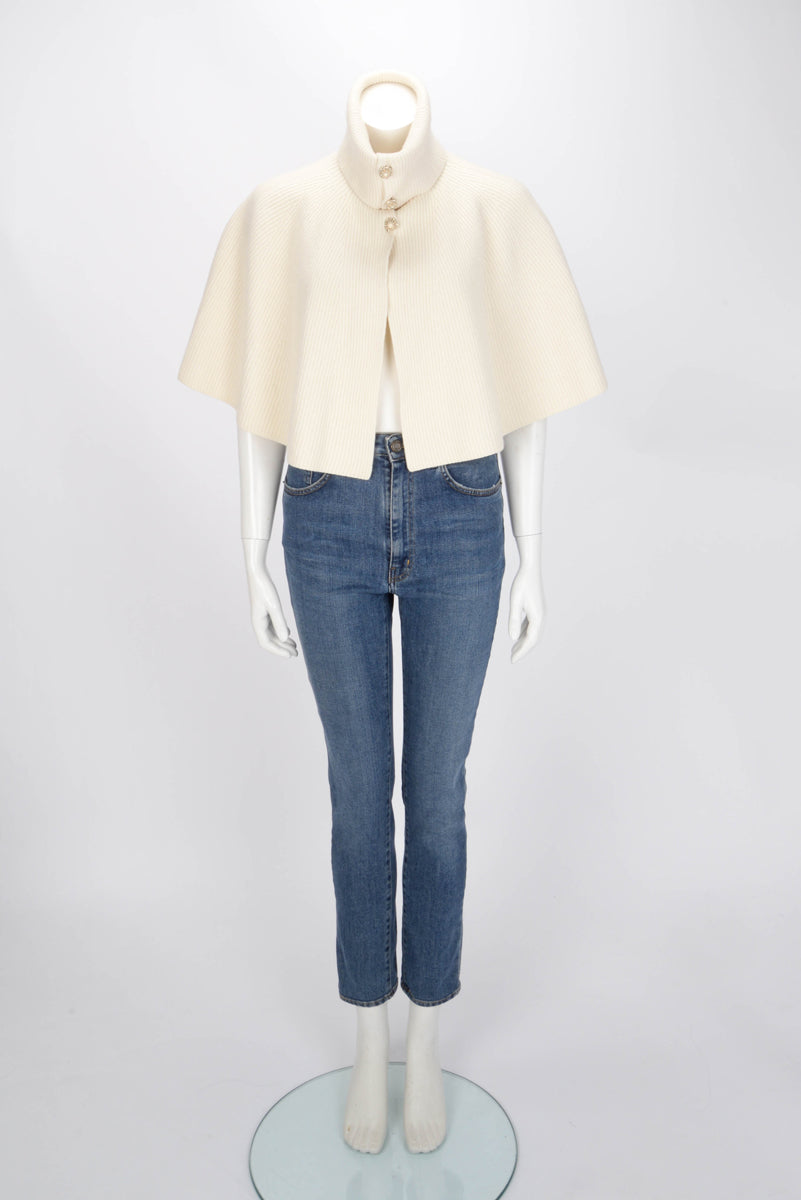 Chanel Ecru Wool Knit Gripoix Button Cape FR 38