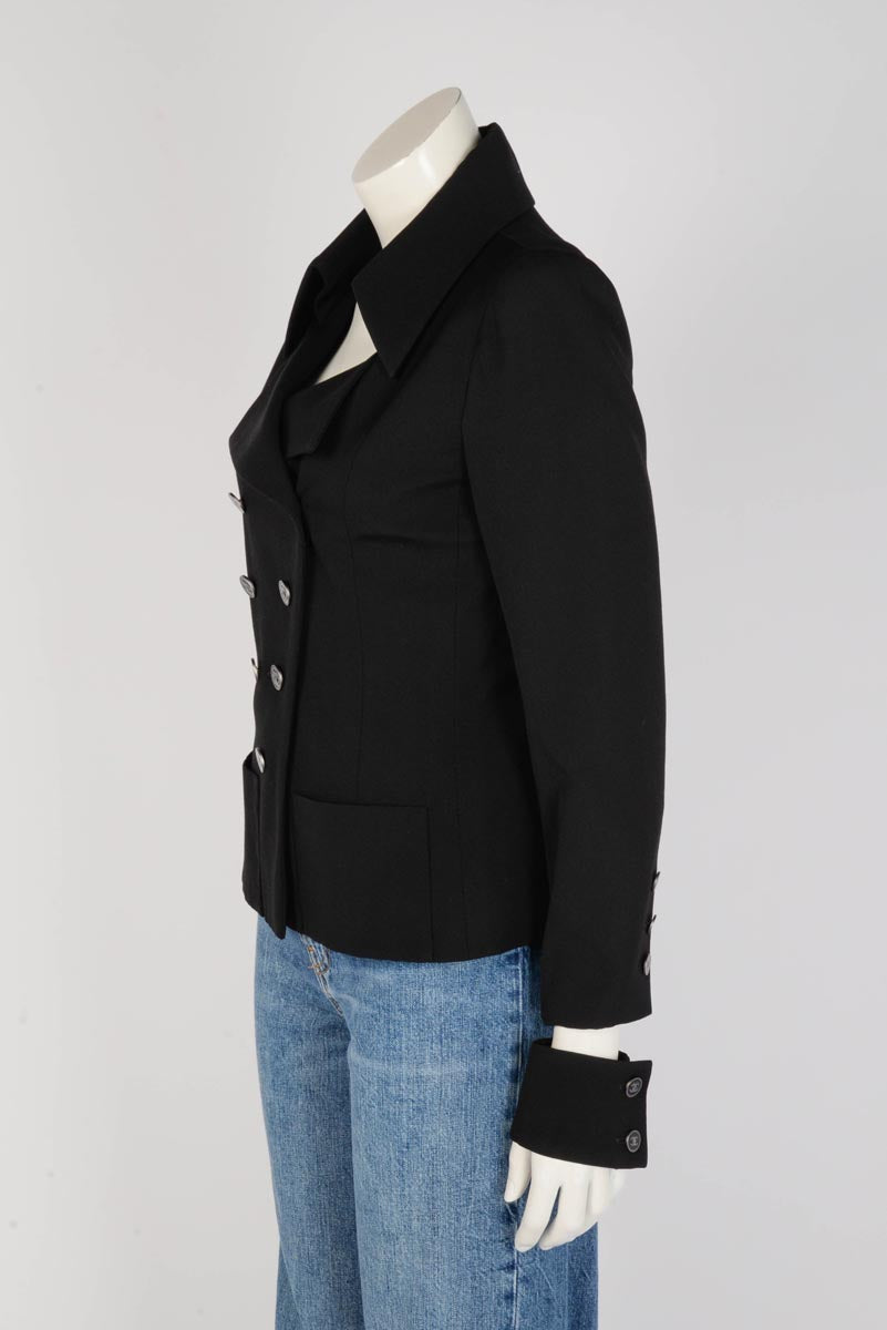 Chanel Black Wool Detached Cuff Jacket FR 38