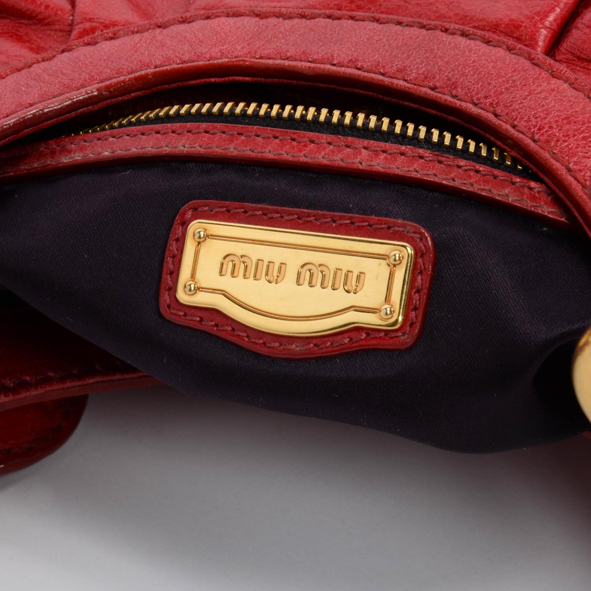 Miu Miu Red Vitello Pleated Hobo Bag