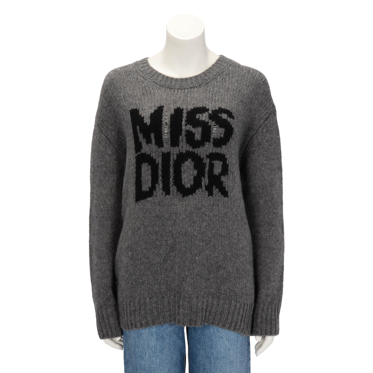 Dior Grey Cashmere Miss Dior Graffiti Motif Long Sweater FR 38