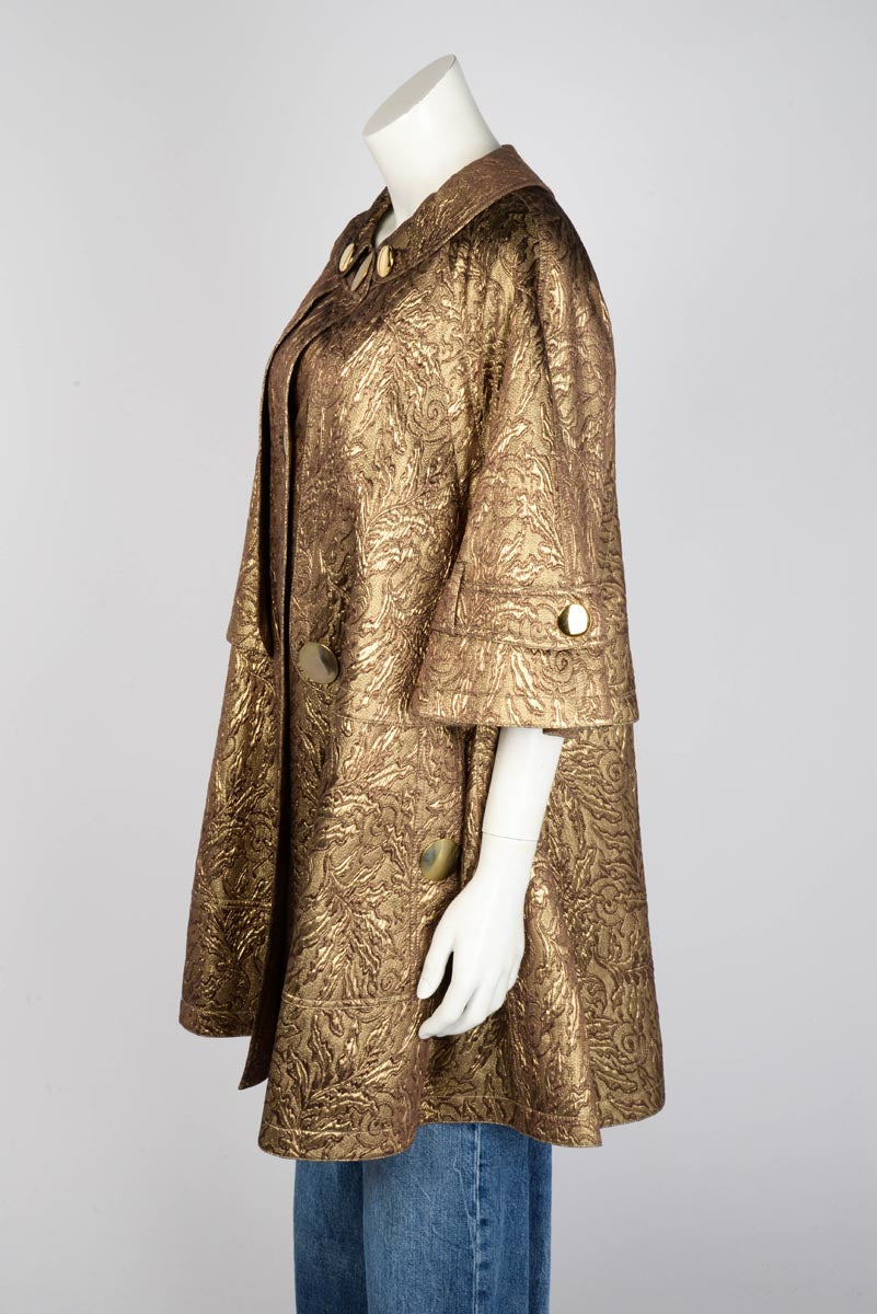 Burberry Gold Metallic Jacquard Cape Trench Coat IT 42