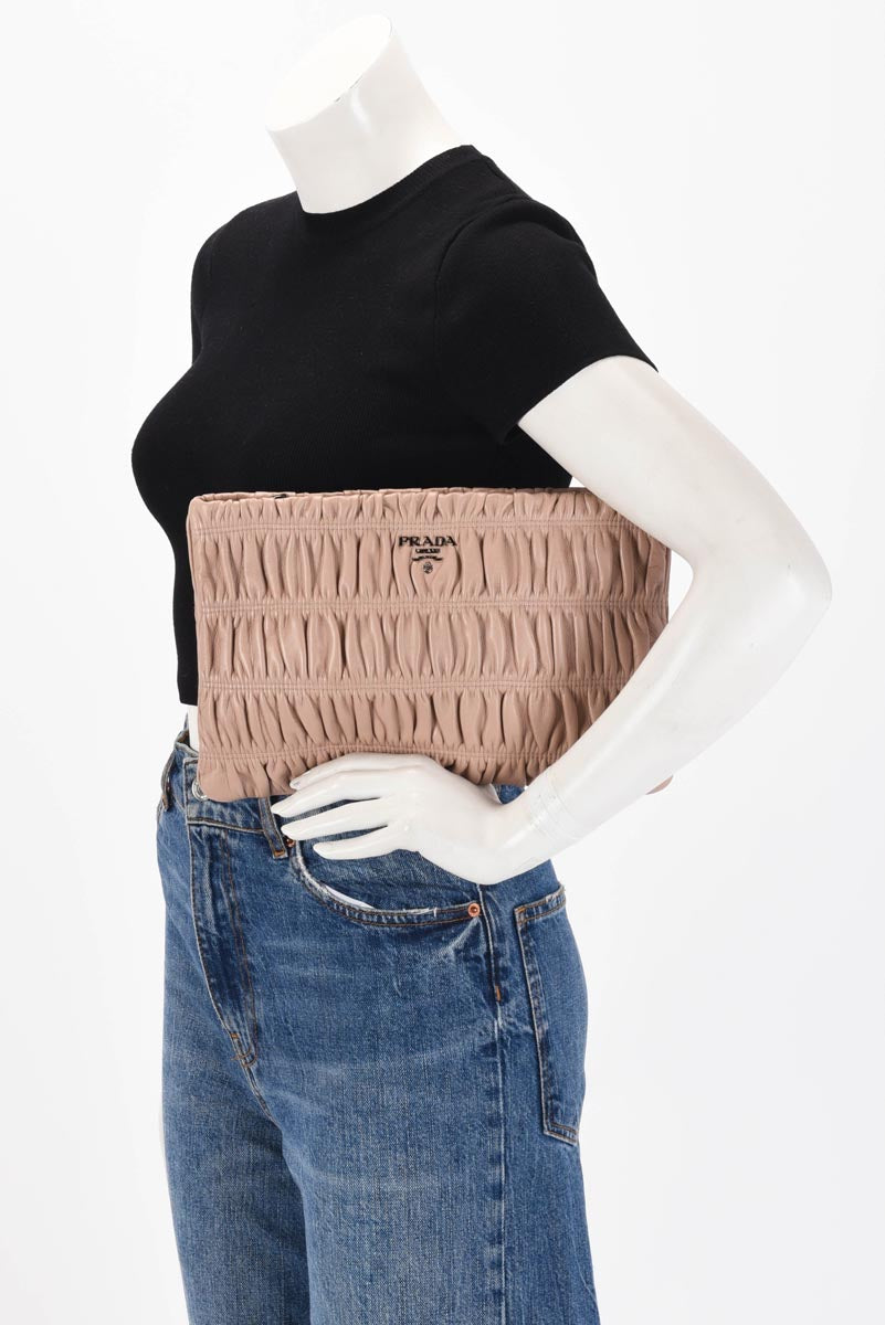 Prada Dusty Pink Gaufre Nappa Zipped Pouch