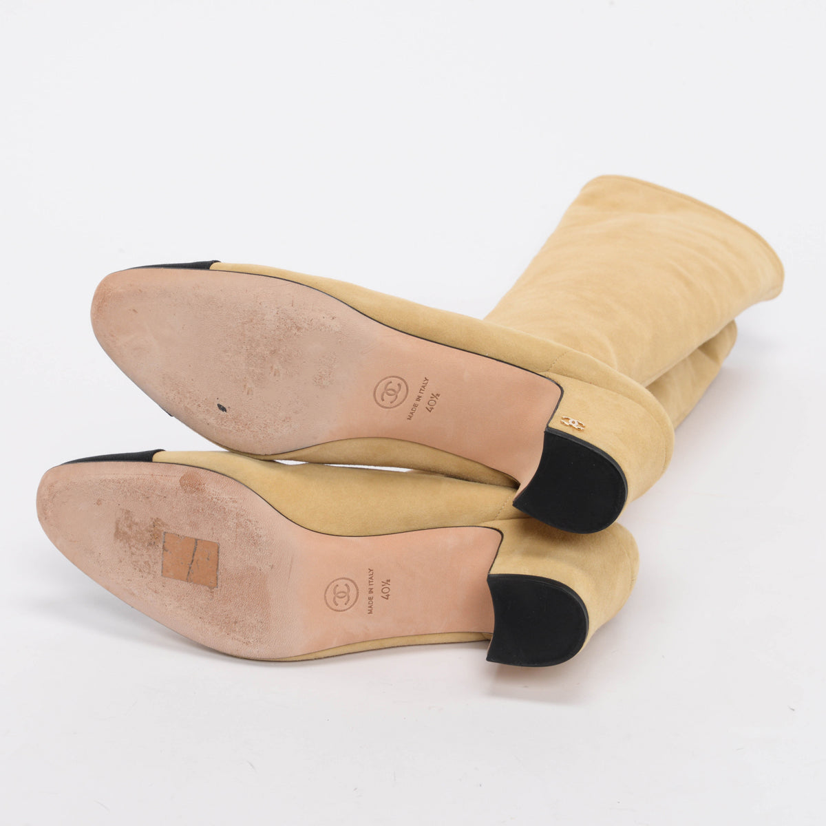 Chanel Beige Stretch Suede Knee Length Boots 40.5