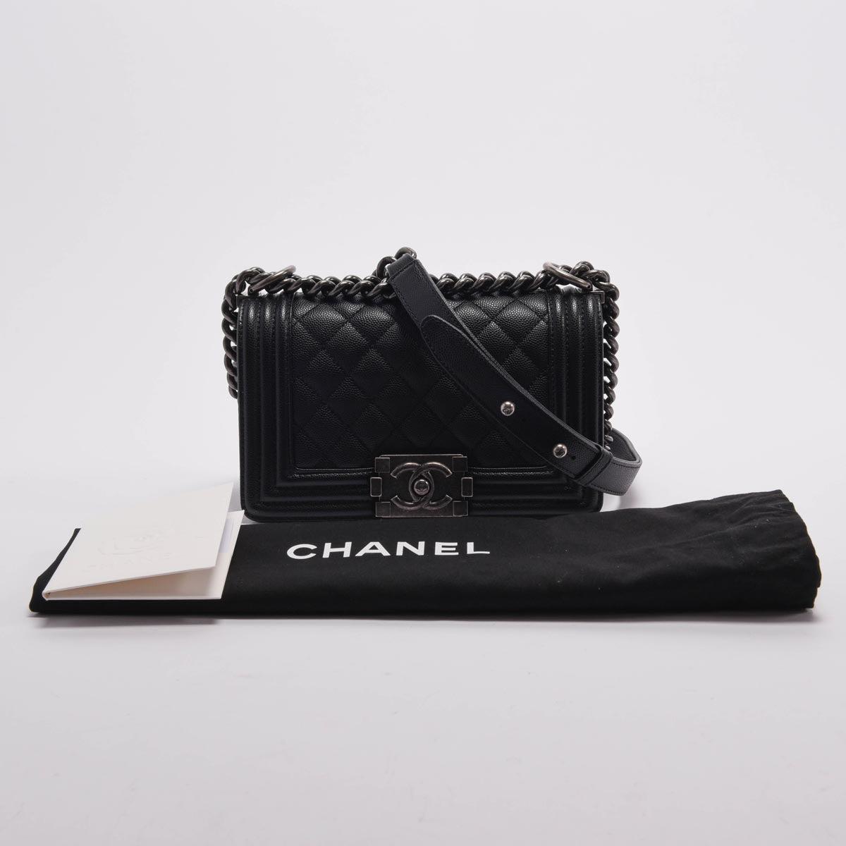 Chanel Black Quilted Caviar Small Boy Bag