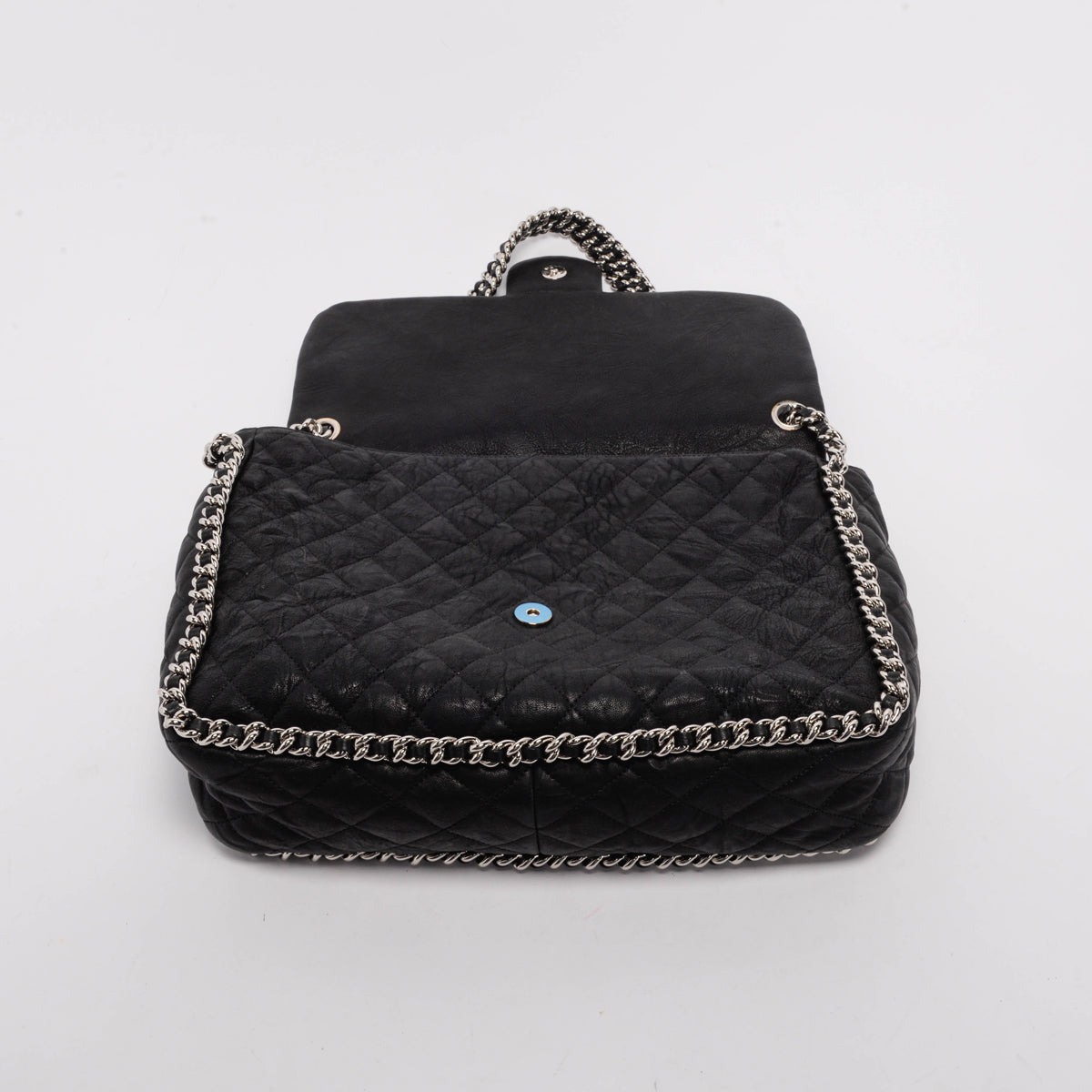 Chanel Black Washed Lambskin Maxi Chain Around Flap Bag