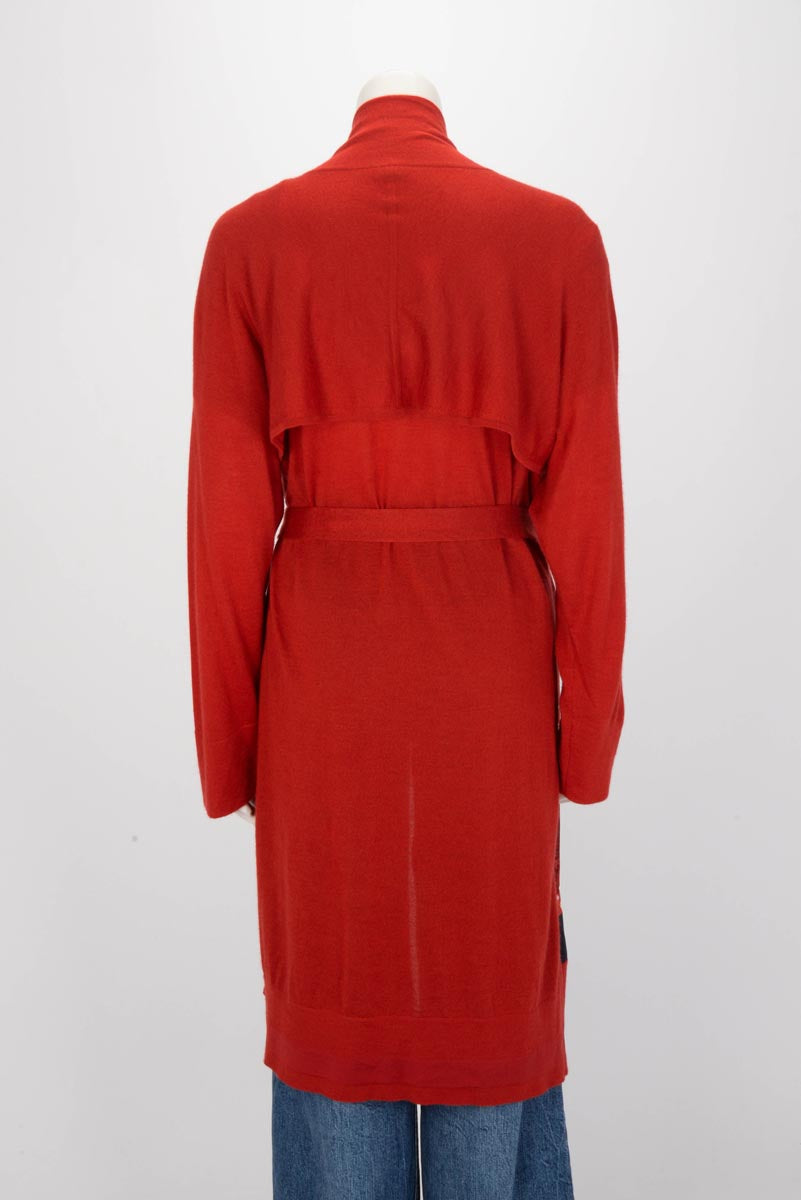 Hermes Red Boucles et Galons du Tsar Belted Cardigan FR 42