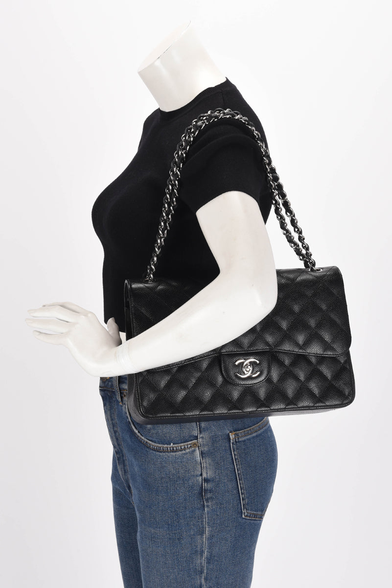 Chanel Black Quilted Caviar Large Classic Flap Bag