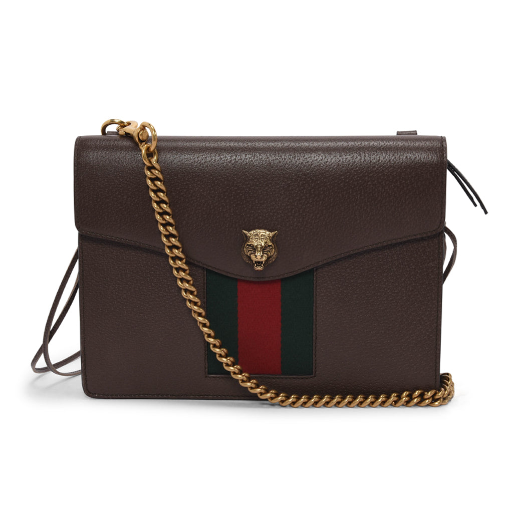 Gucci Brown Grained Calfskin Animalier Chain Bag