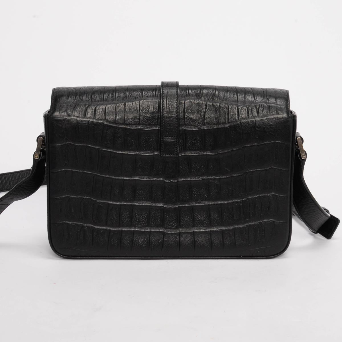 Saint Laurent Black Croc Embossed Medium Universite Shoulder Bag