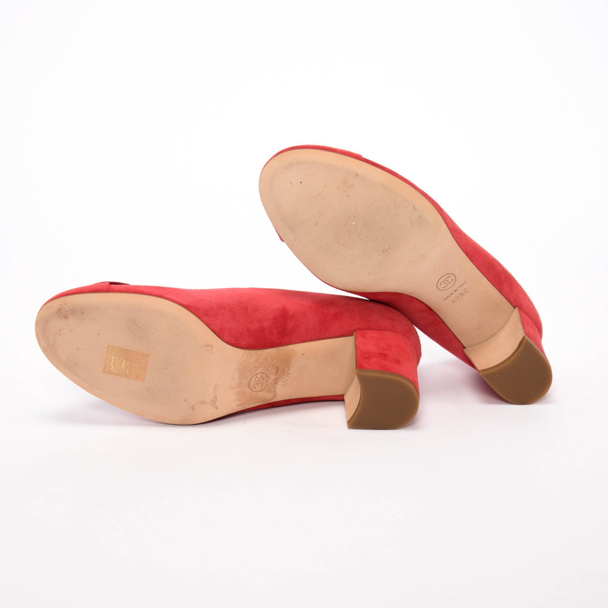 Chanel Red Suede Camellia Pumps 40.5