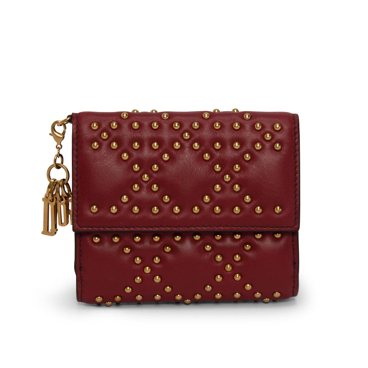 Dior Burgundy Cannage Calfskin Studded Lady Dior Coin Purse