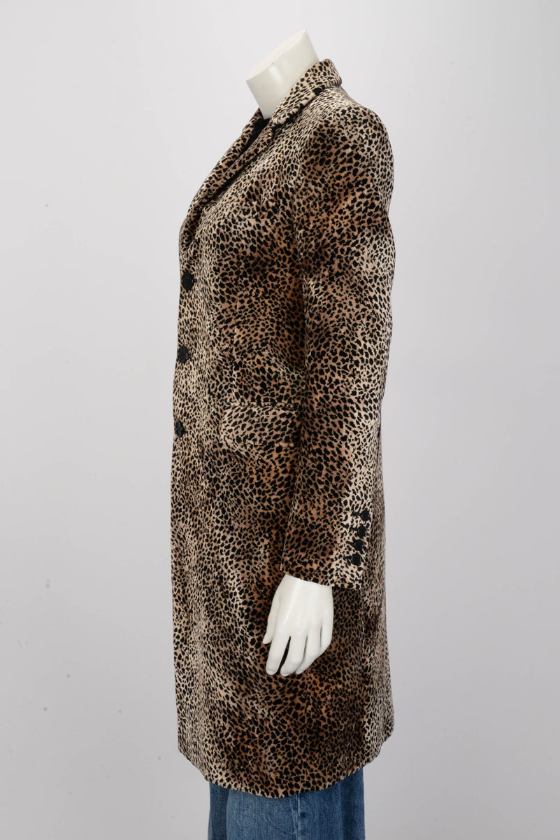 Saint Laurent Leopard Print Velvet Coat FR 36