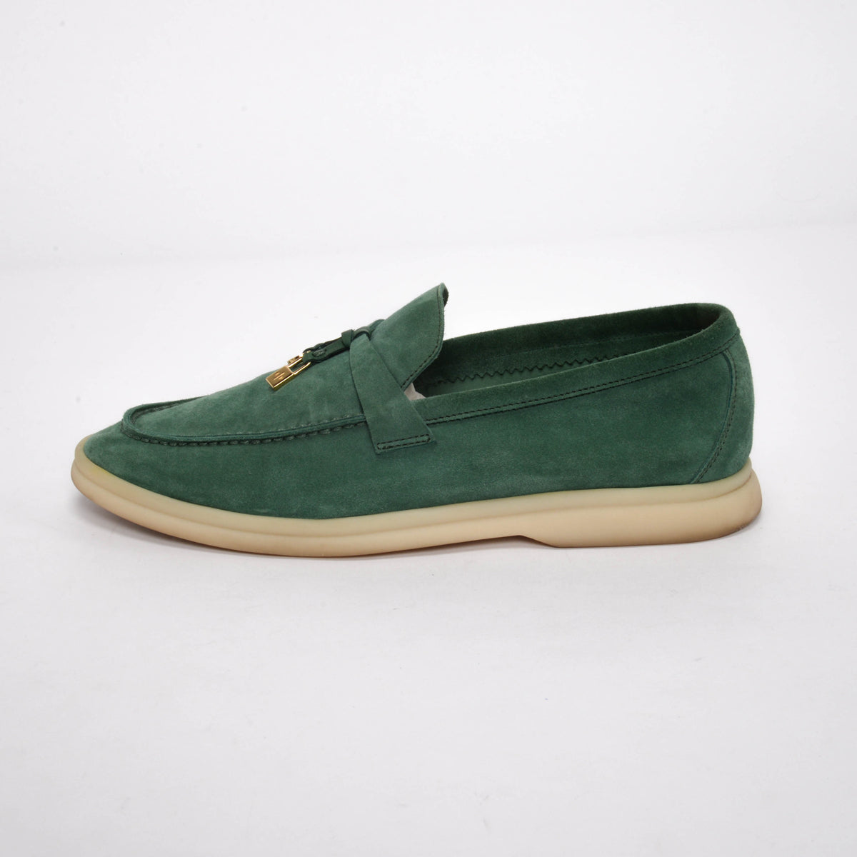 Loro Piana Forest Green Suede Summer Charms Walk Loafers 38