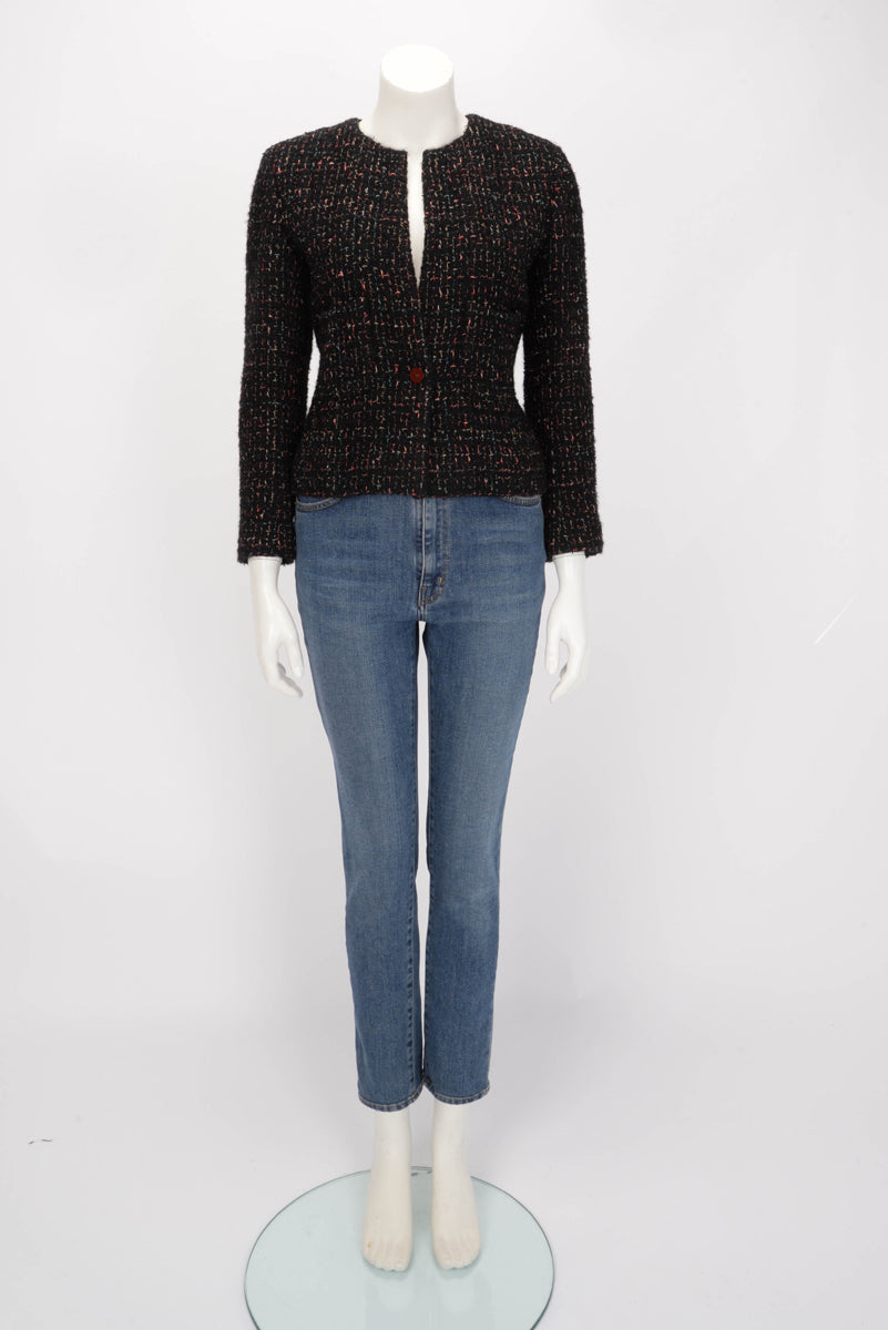 Chanel Black & Multi-Colour Mohair Tweed Single Button Jacket FR 38