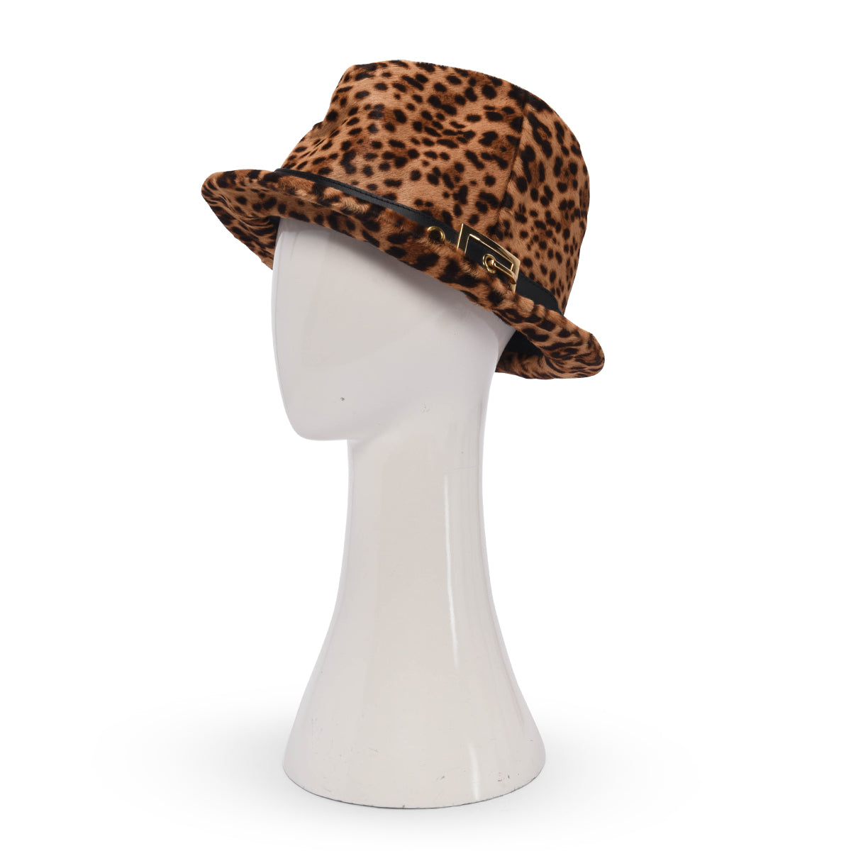 Gucci Leopard Print Pony Hair Buckle Trim Fedora