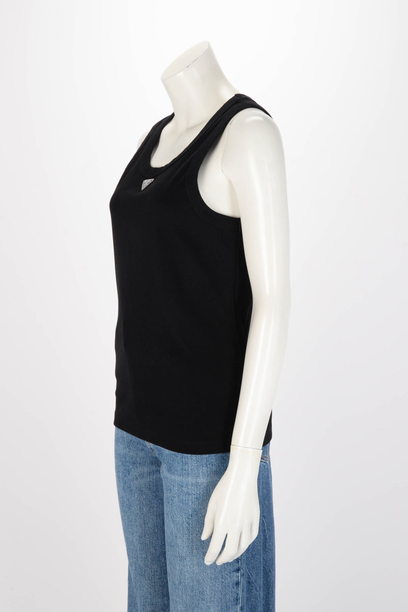 Prada Black Cotton Logo Plaque Tank Top M