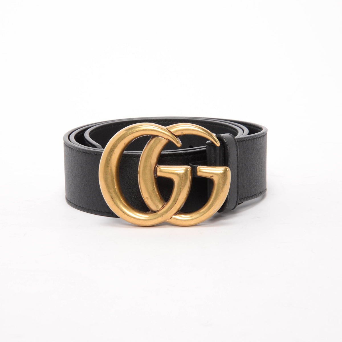 Gucci Black Leather GG Marmont Wide Belt