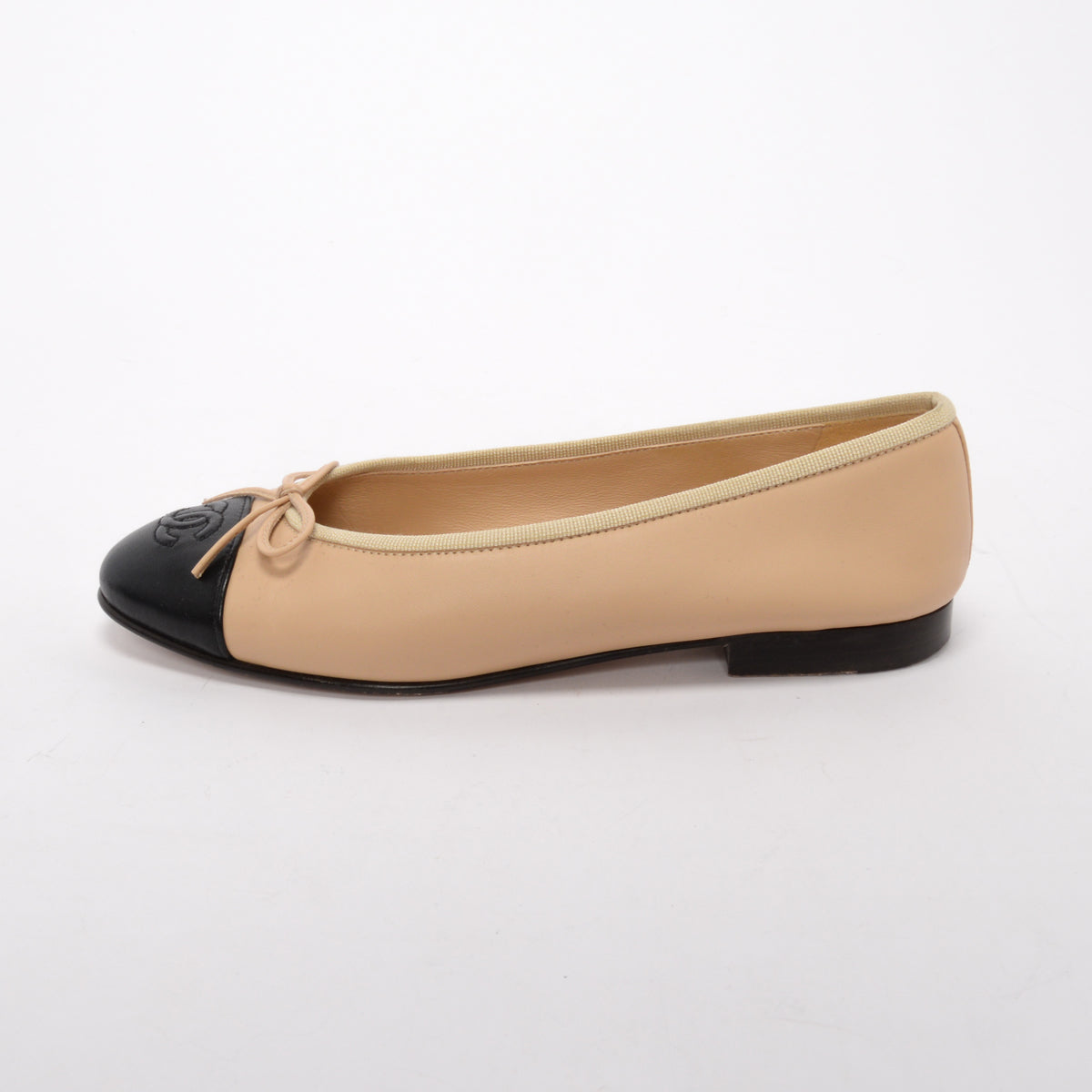 Chanel Beige & Black Lambskin CC Ballet Flats 36.5