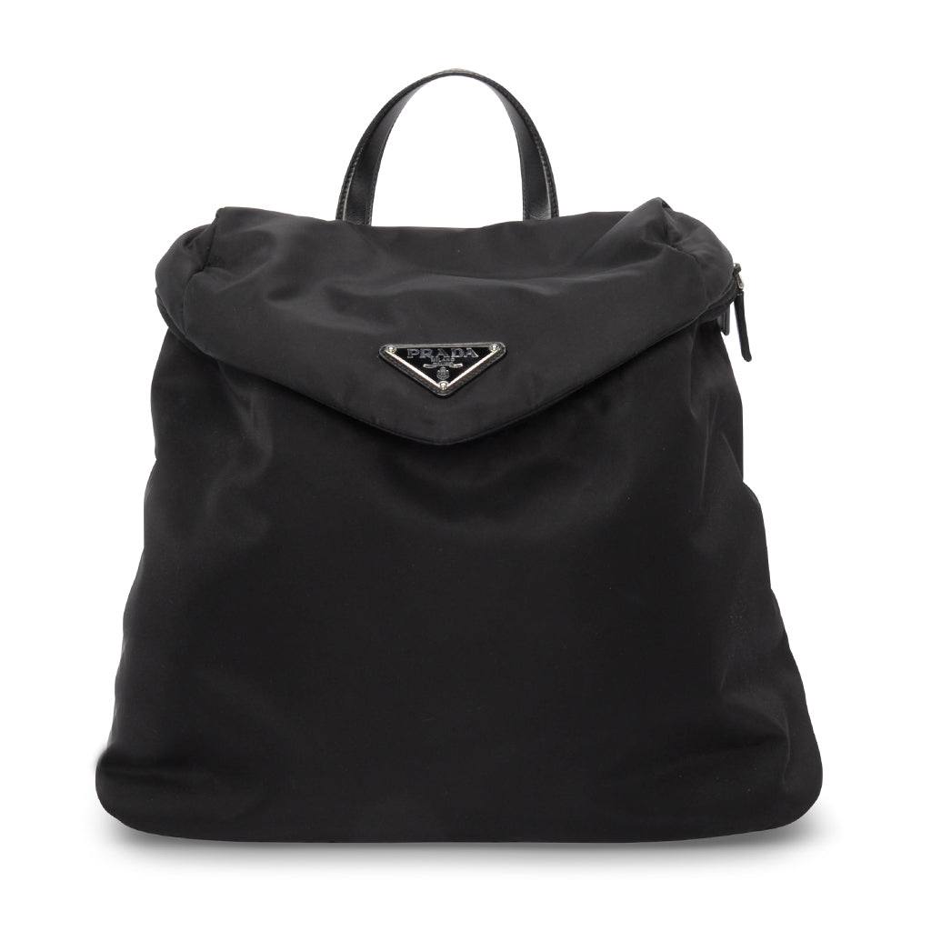 Prada Black Re-Nylon Zipped Triangle Flap Backpack