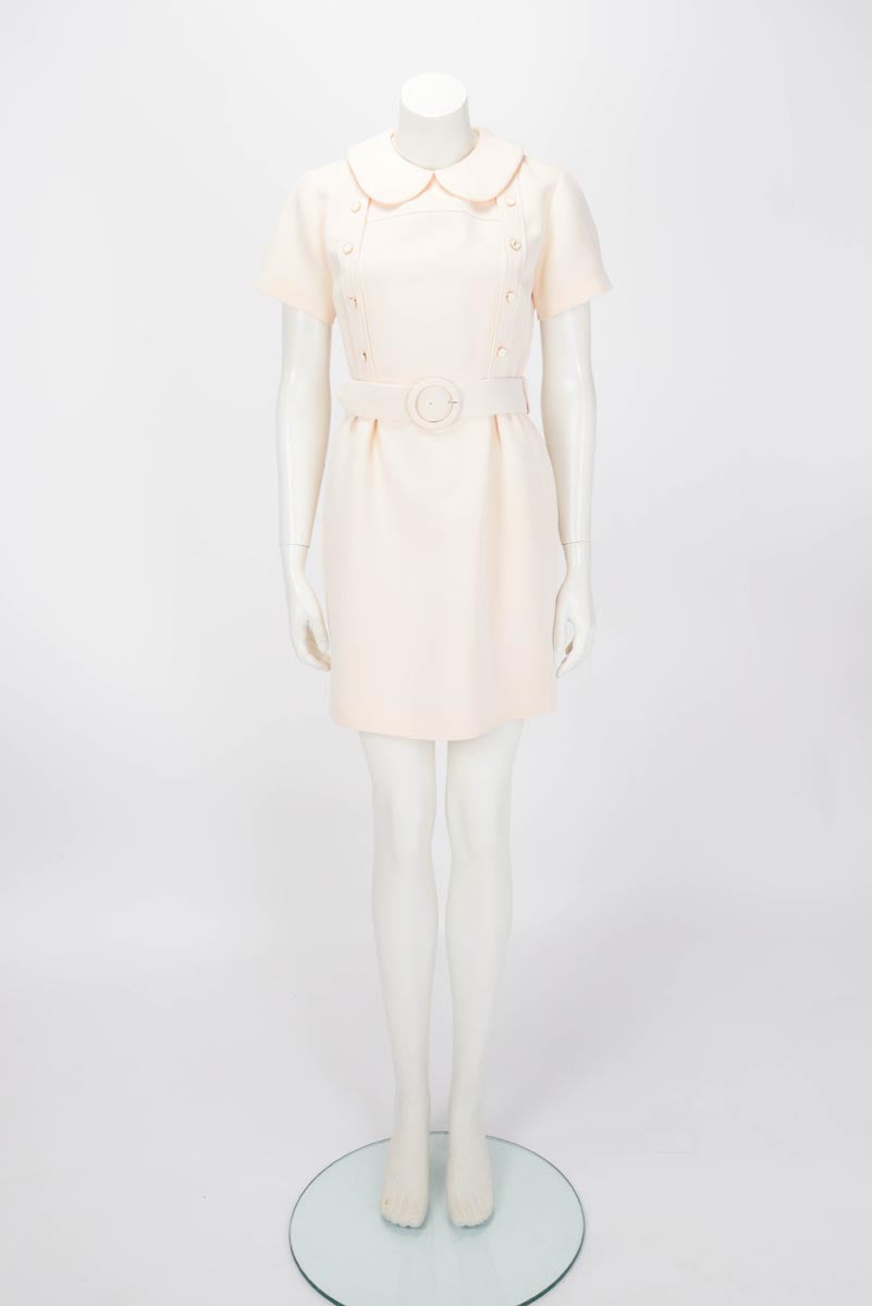 Louis Vuitton Cream Peter Pan Collar Belted Dress FR 38