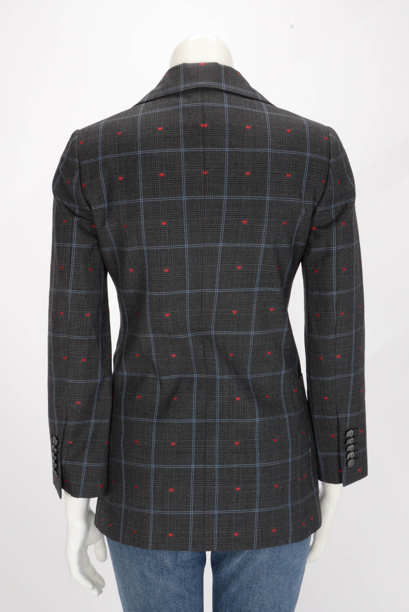 Gucci Grey Wool Check Heart Embroidered Blazer IT 36
