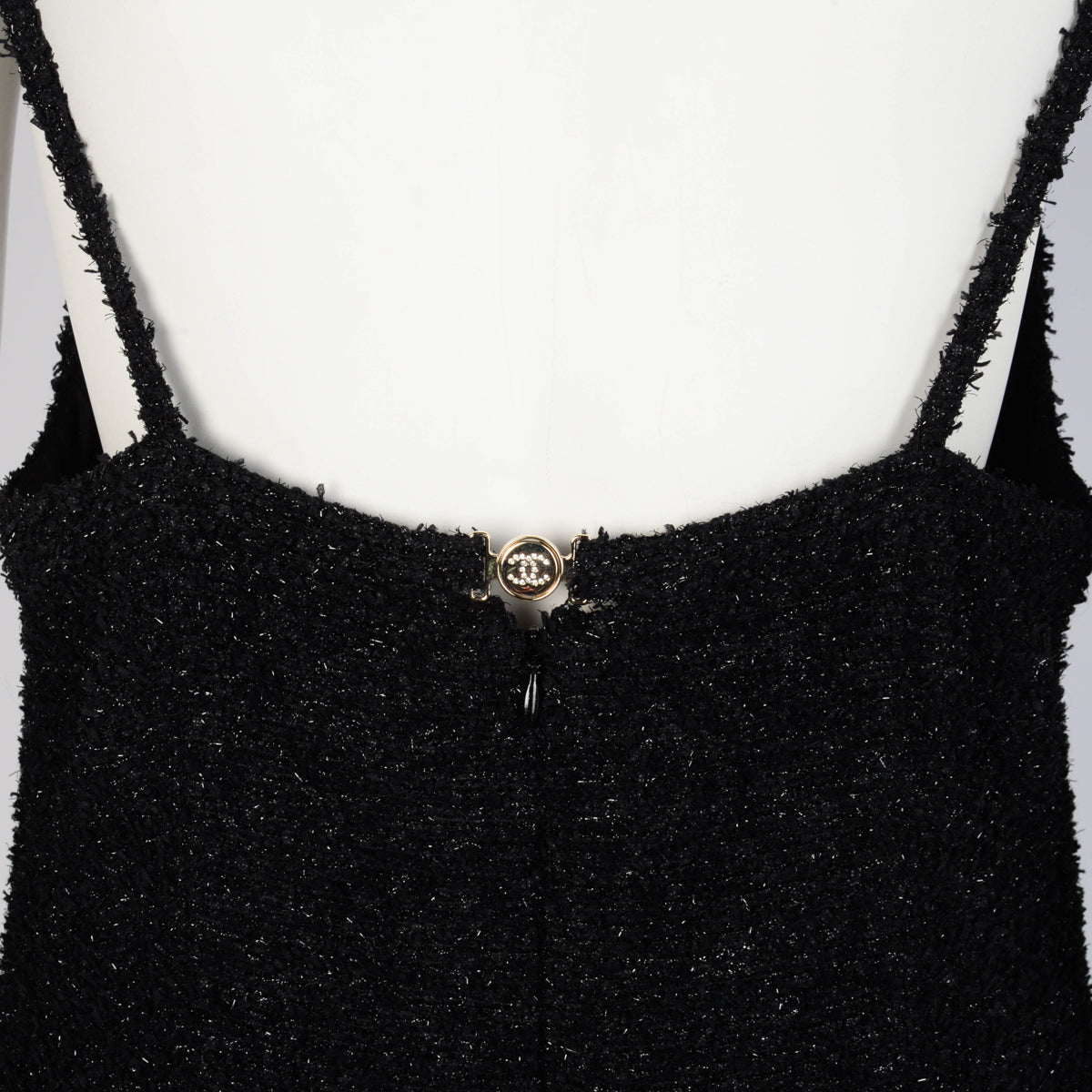 Chanel Black Lurex Boucle V-Neck Dress FR 44