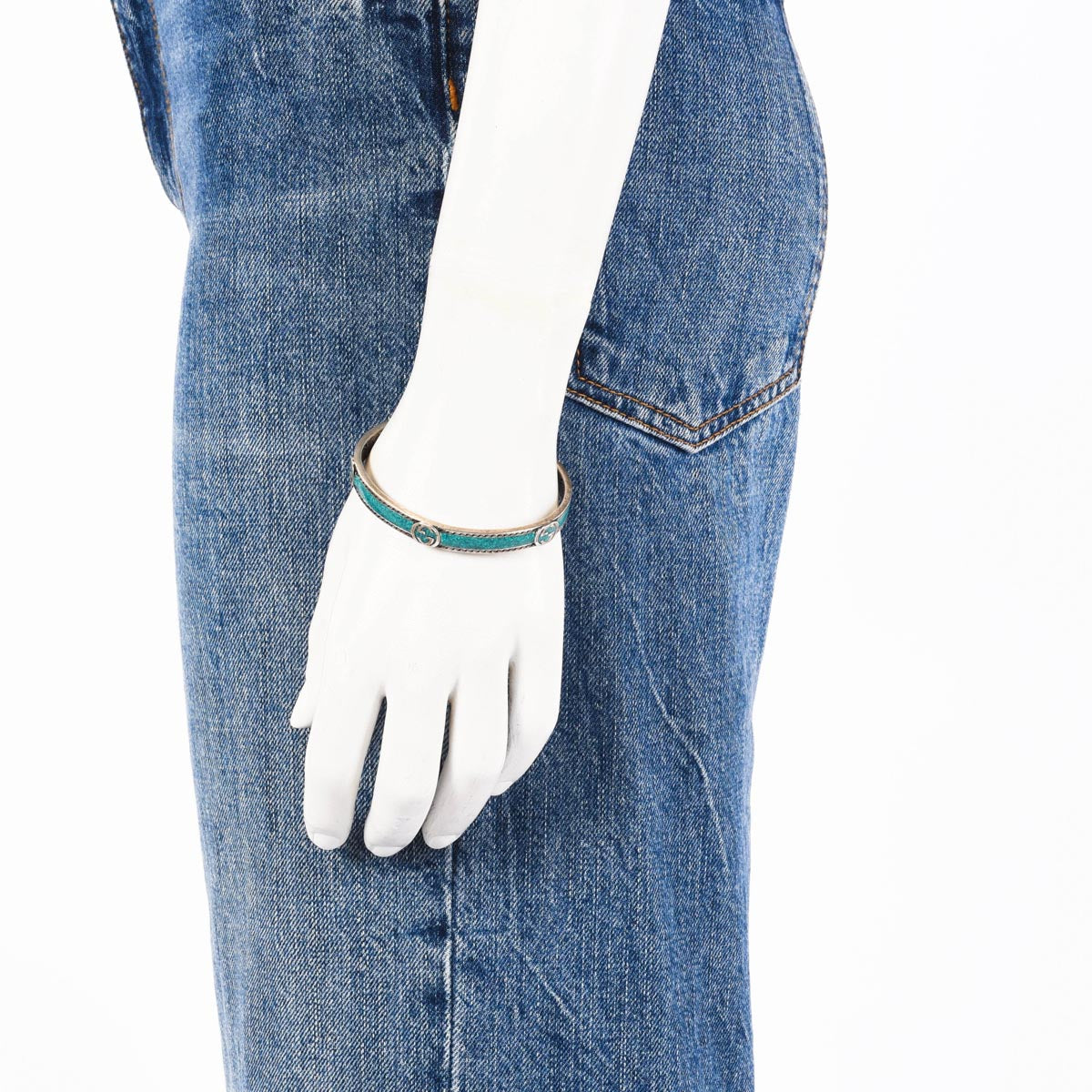 Gucci Turquoise Enamel & Sterling Silver Interlocking G Cuff