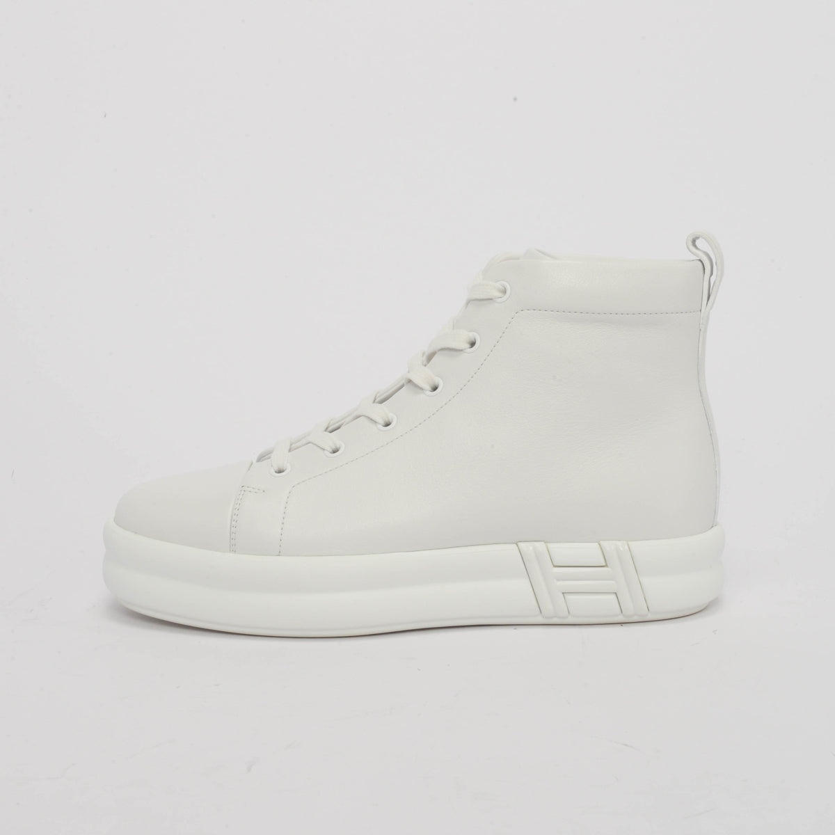 Hermes White Calfskin Happiness High-Top Sneakers 39