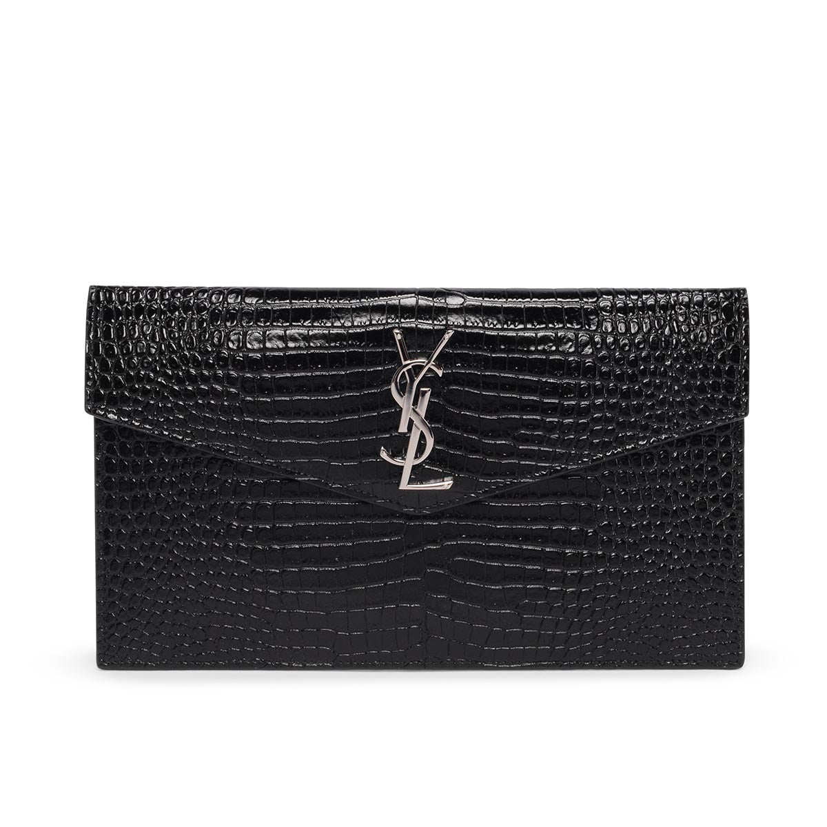 Saint Laurent Black Croc Embossed Uptown Clutch