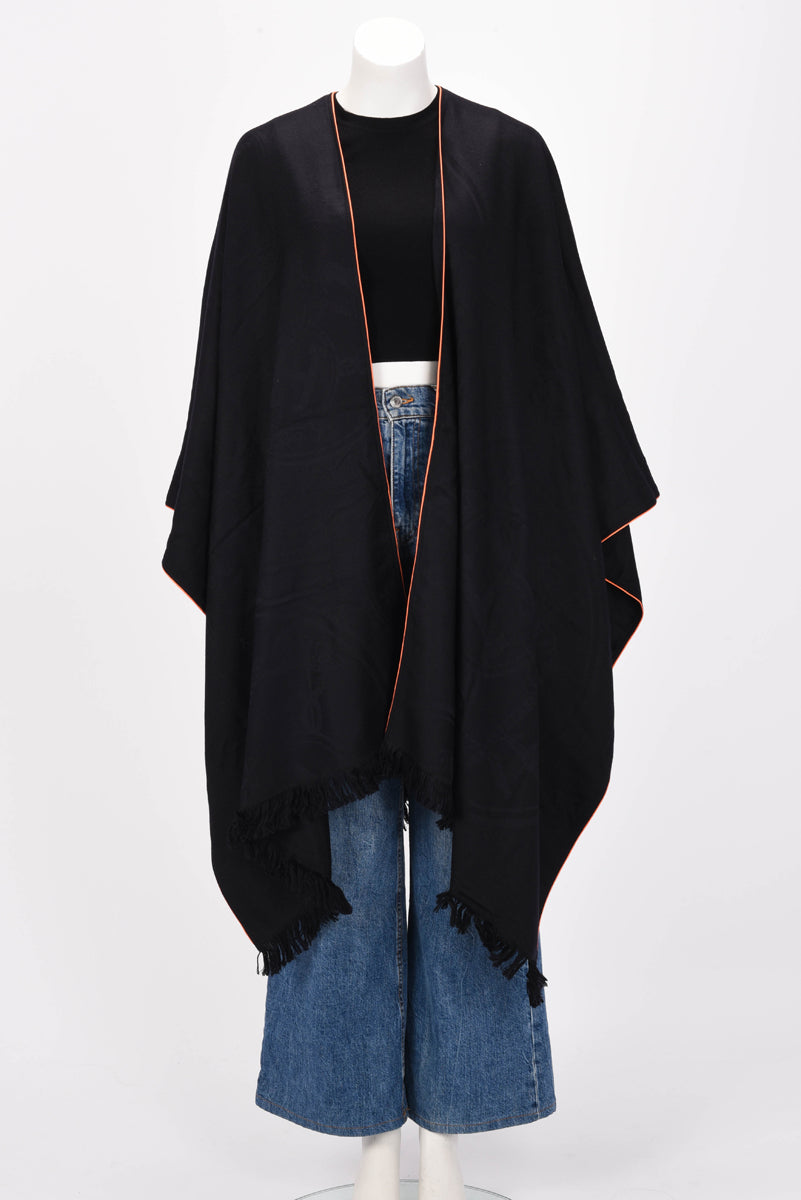 Hermes Black Cashmere Petit H Libris Cape Shawl