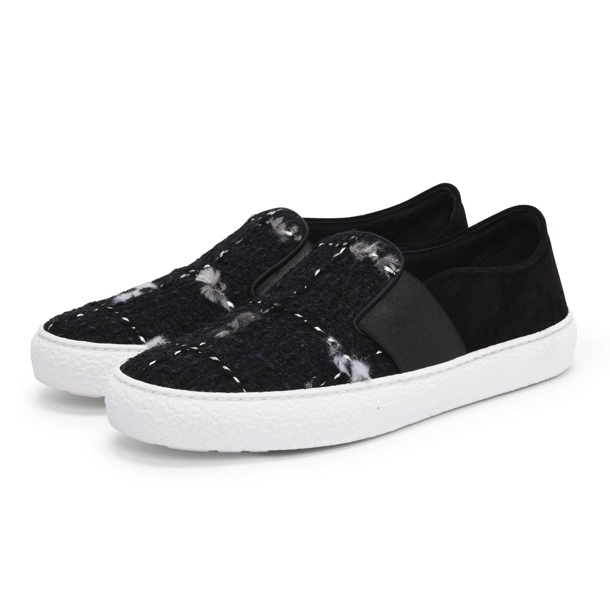 Chanel Black Tweed Slip-On Sneakers 37.5