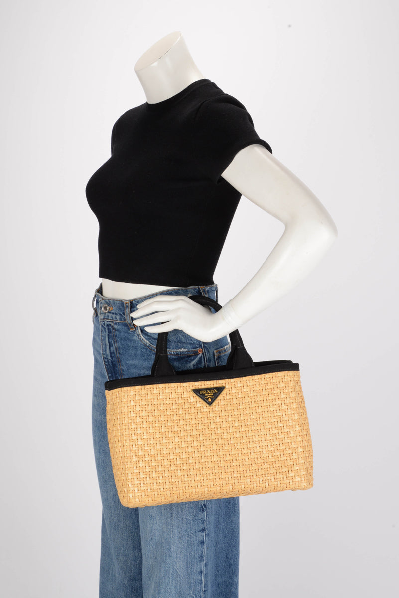 Prada Black Woven Raffia Basket Tote