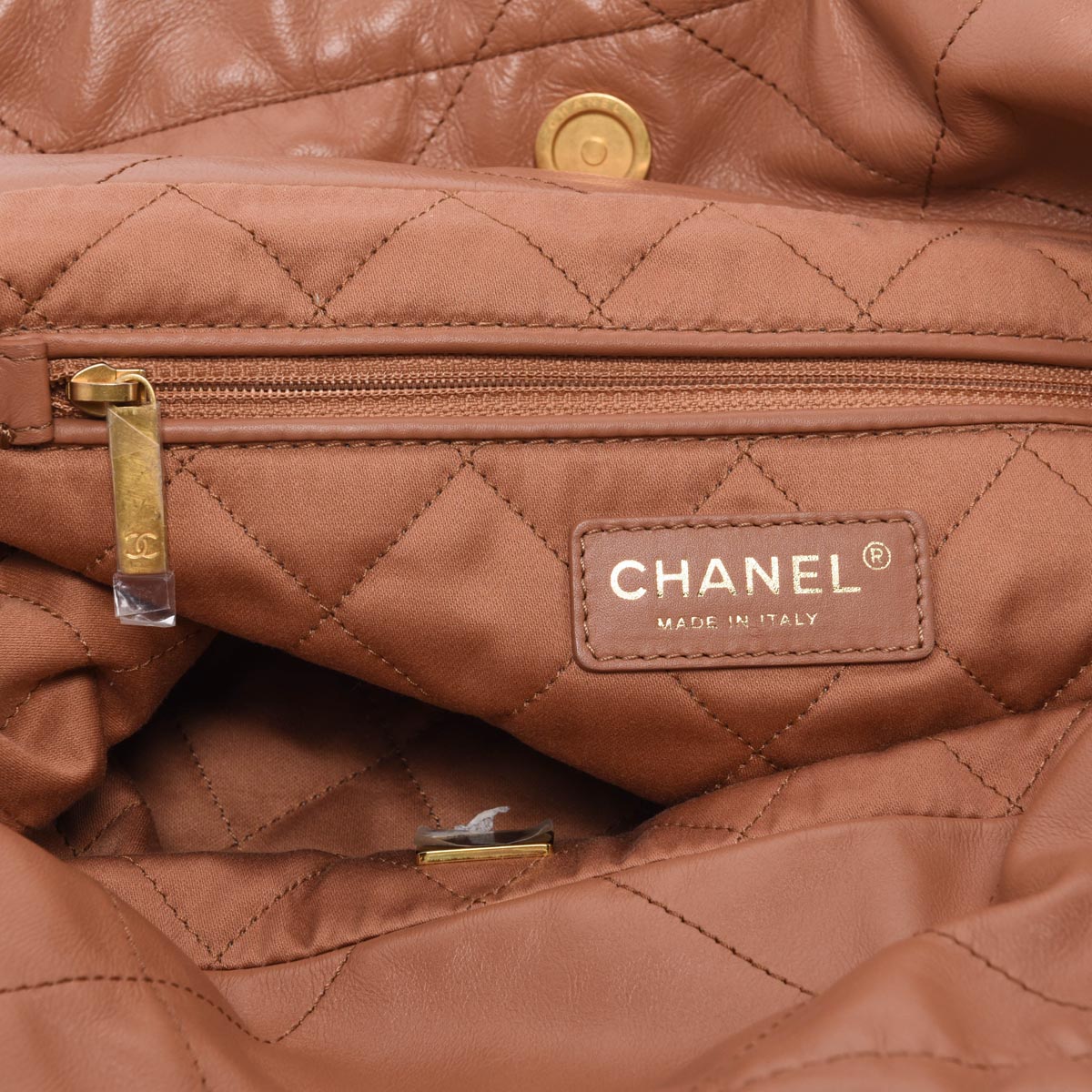 Chanel Camel Shiny Calfskin Small 22 Bag