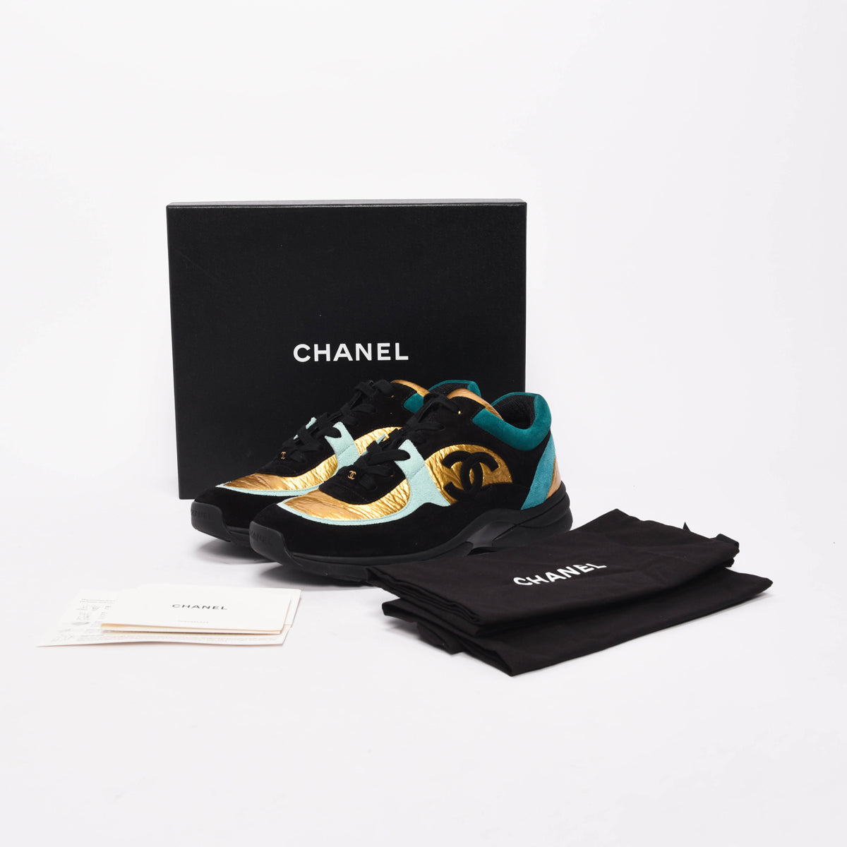 Chanel Gold Mixed Fibers CC Trainer Sneakers 40