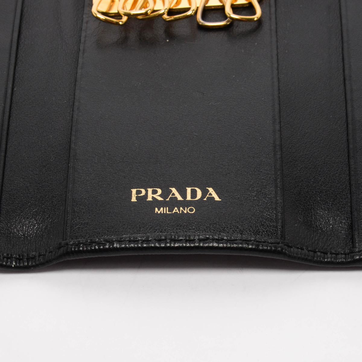 Prada Black Grained Leather 6 Key Holder Key Case