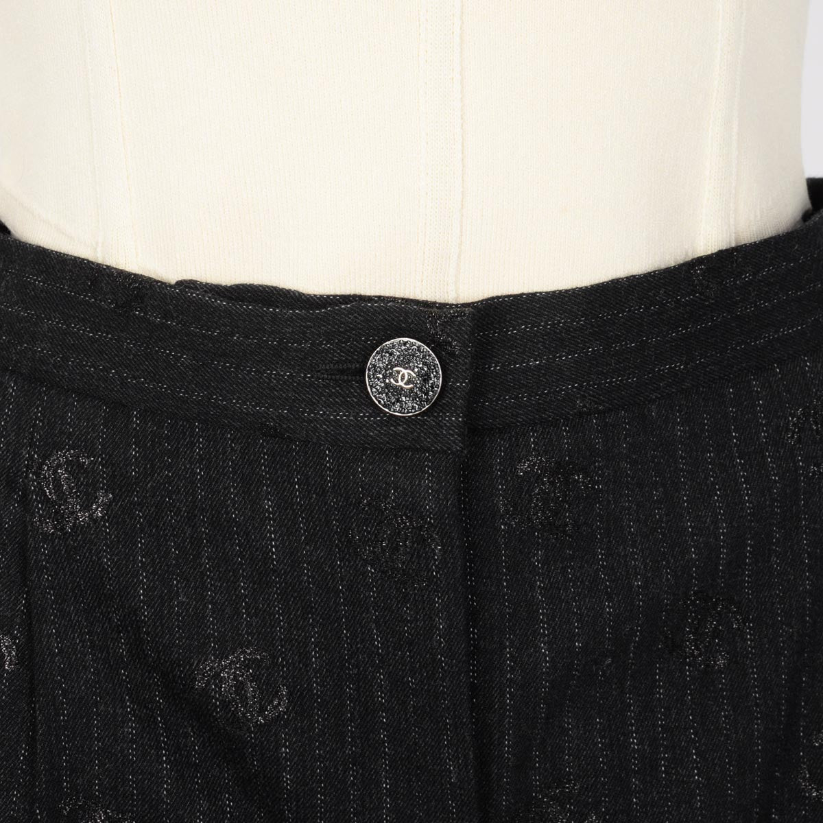 Chanel Black Pinstriped CC Pants FR 36