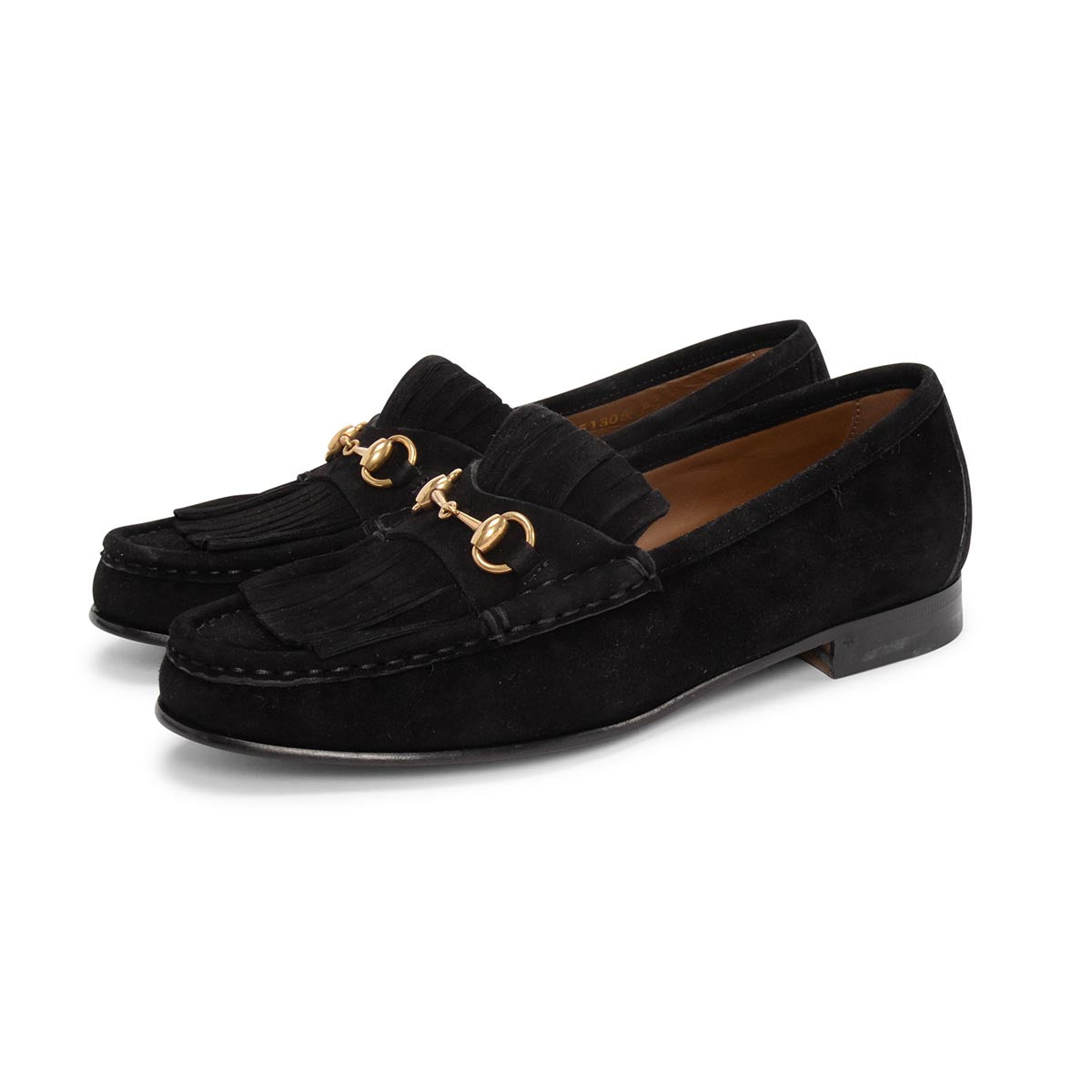 Gucci Black Suede Fringed Horsebit Loafers 36