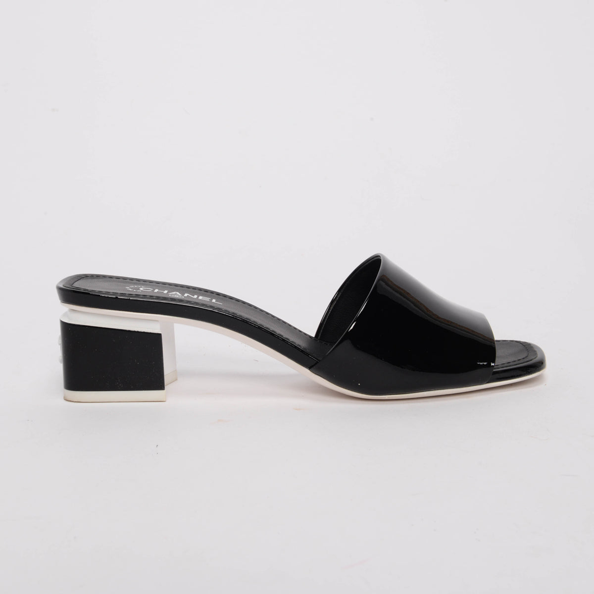 Chanel Black Patent CC Mules 37